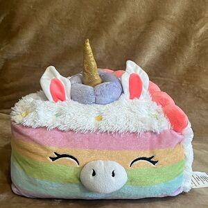 Plush Rainbow Unicorn Stuffed Animal Organizer - Pink, White, Pastel